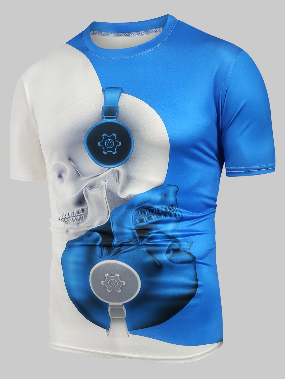 

Skull Print Two Tone Casual T Shirt, Light blue