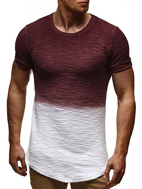 

Ombre Pattern Casual Short Sleeves T-shirt, Red wine