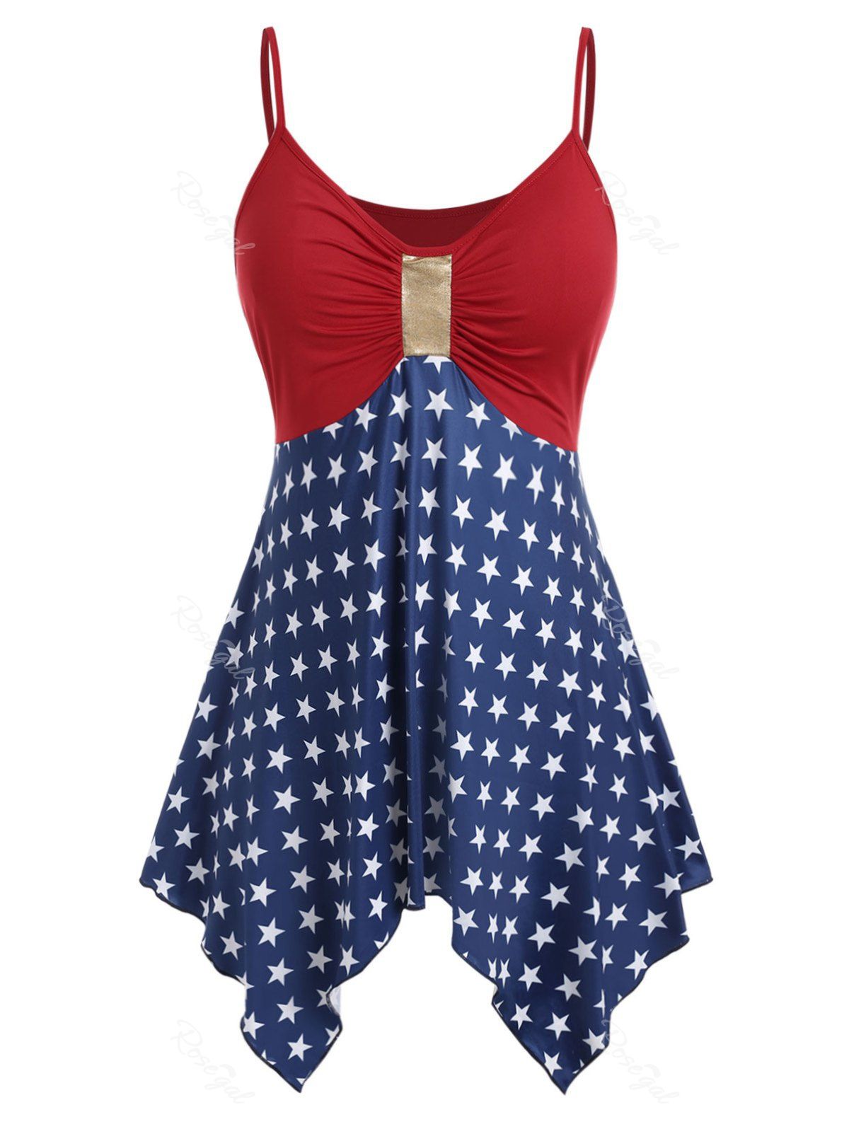 

Plus Size Handkerchief Ruched American Flag Cami Top, Red