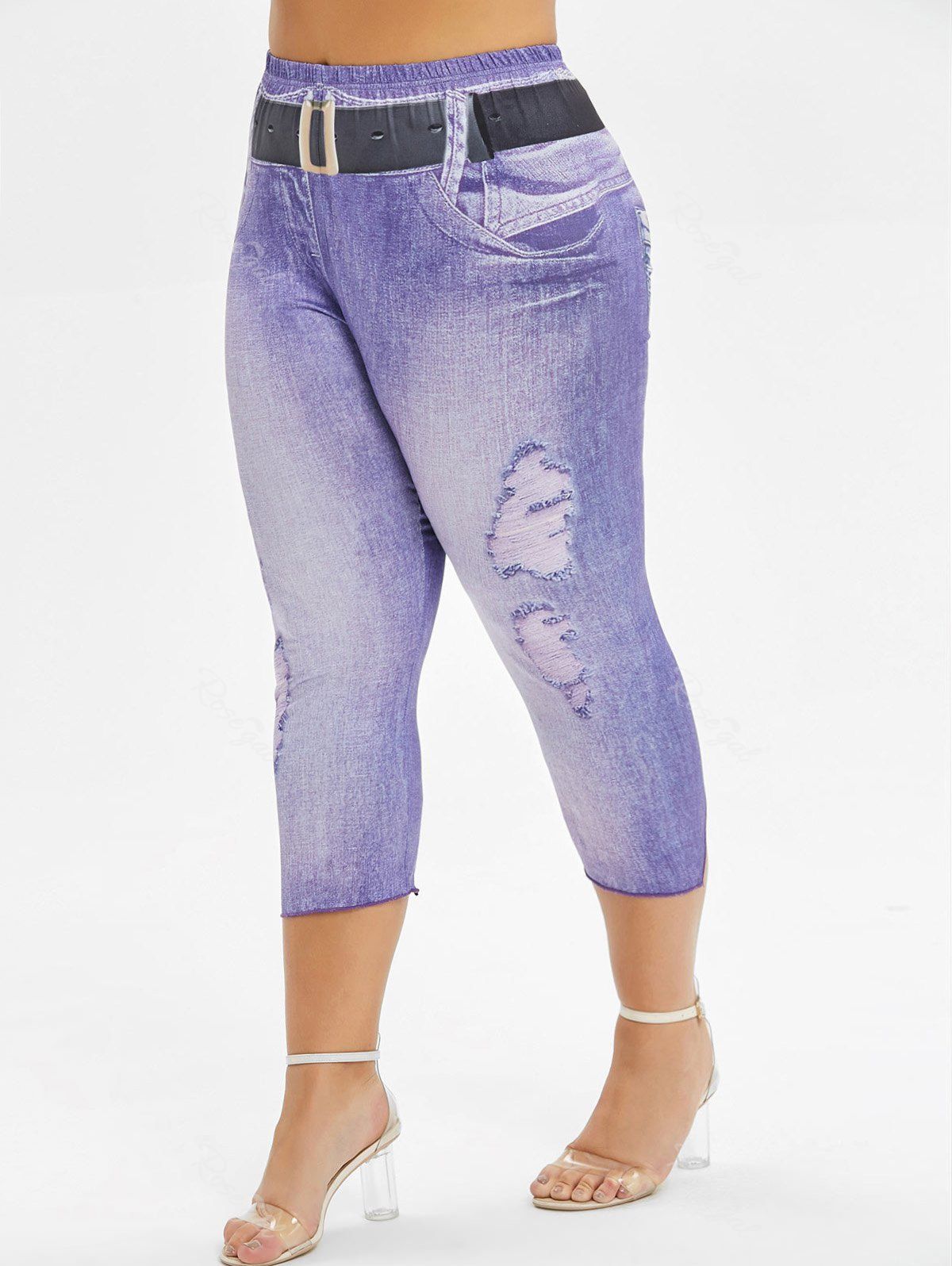 

Printed Skinny Capri Plus Size Pants, Purple