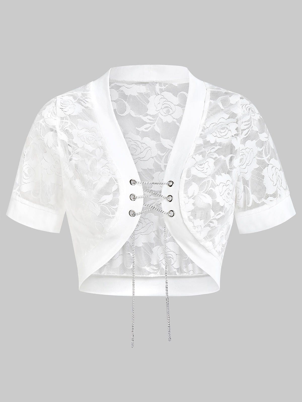 

See Thru Lace Up Crop Top, Milk white