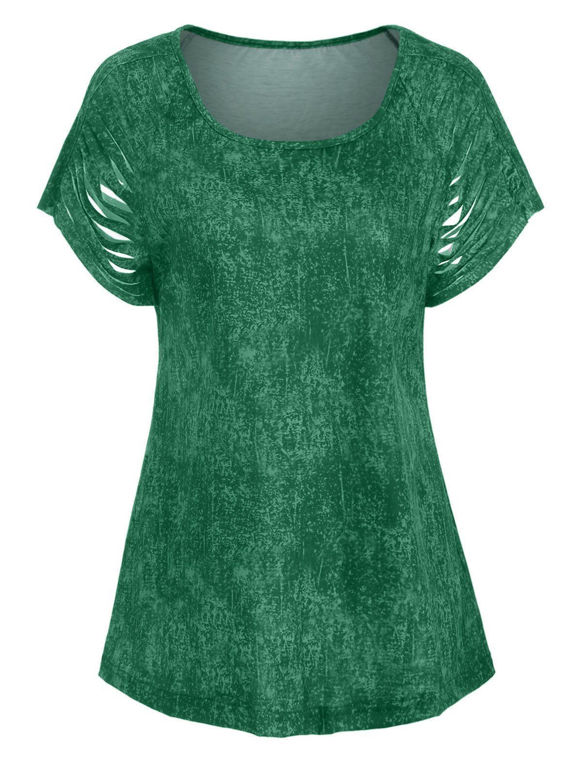 

Raglan Sleeve Printed Ripped Cutout Tee, Green