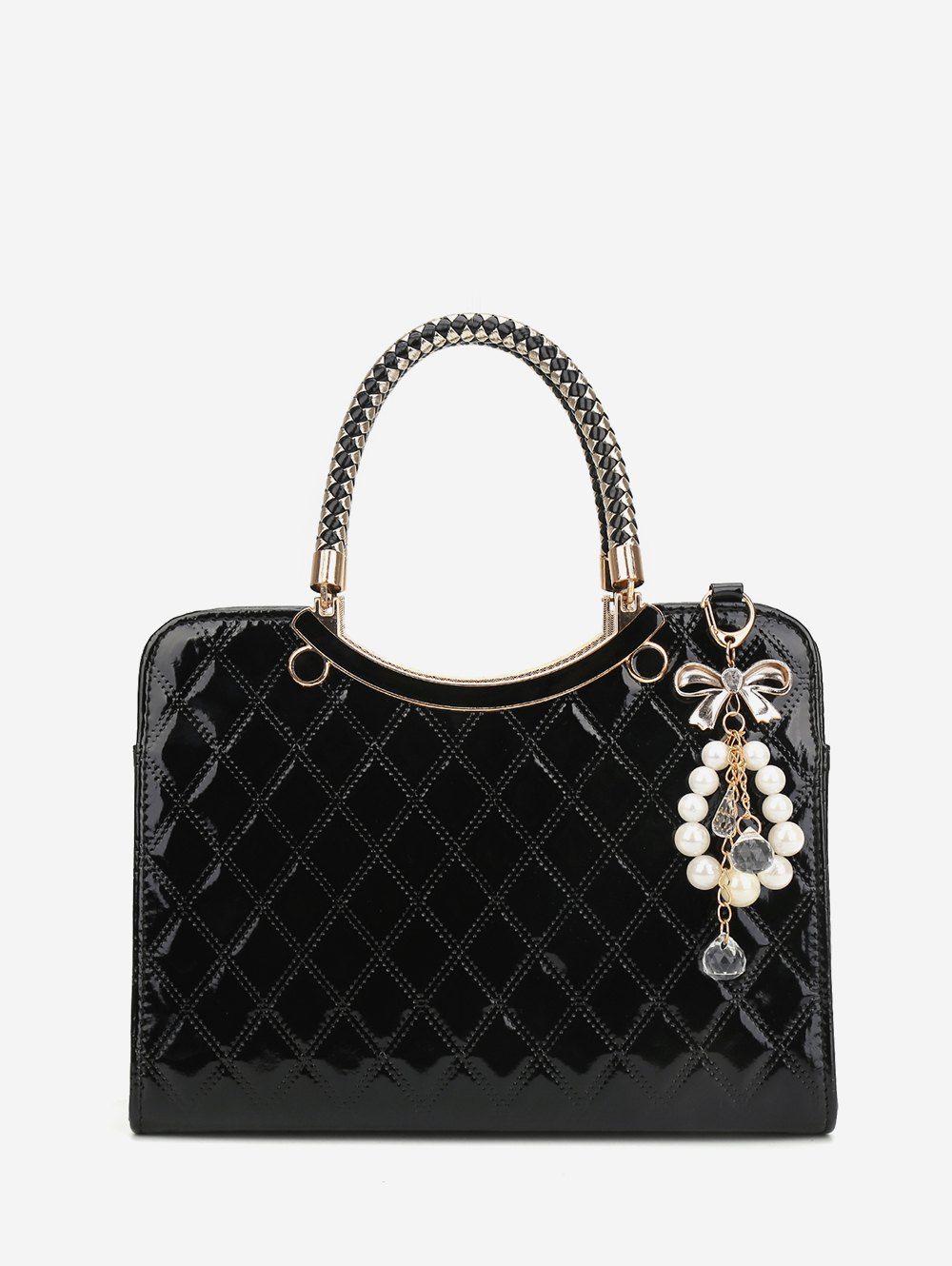 

Leather Bowknot Pendant Handbag, Black