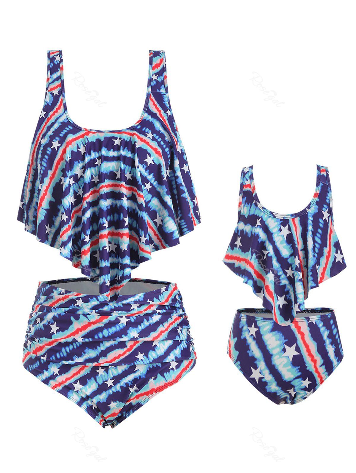 

Flounces American Flag Family Plus Size Tankini Swimsuit, Blue