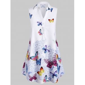 

Plus Size Sleeveless Butterfly Print Graphic Blouse, White
