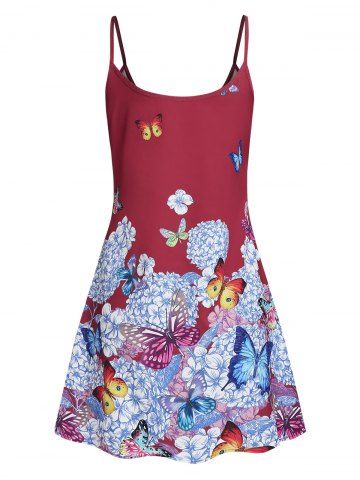

Butterfly Flower Cami Tunic Dress, Red wine