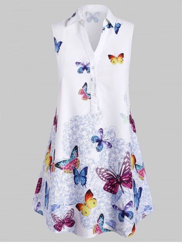 rosegal - 33% discount on Plus Size Sleeveless Butterfly Print Graphic Blouse