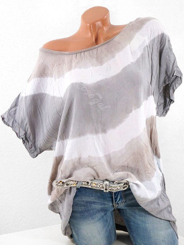 

Plus Size Batwing Sleeve Contrast Color T-shirt, Gray