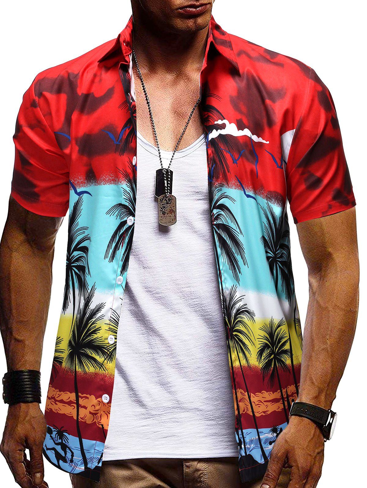 [46% OFF] Hawaii Palm Tree Pattern Button Down Shirt | Rosegal