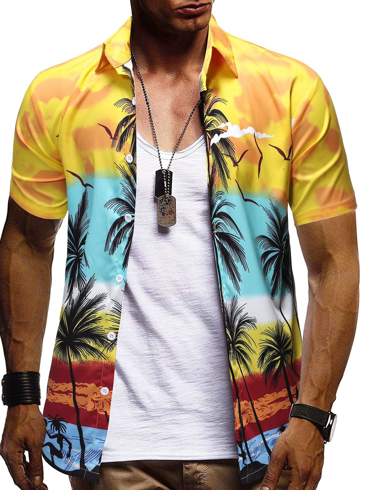 [35% OFF] Hawaii Palm Tree Pattern Button Down Shirt | Rosegal