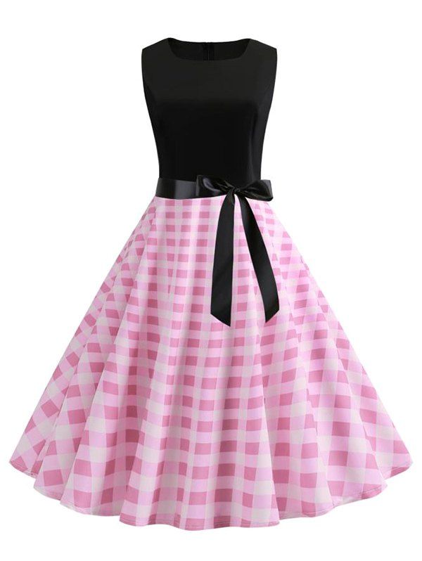 

Plaid Sleeveless Prom Dress, Pink
