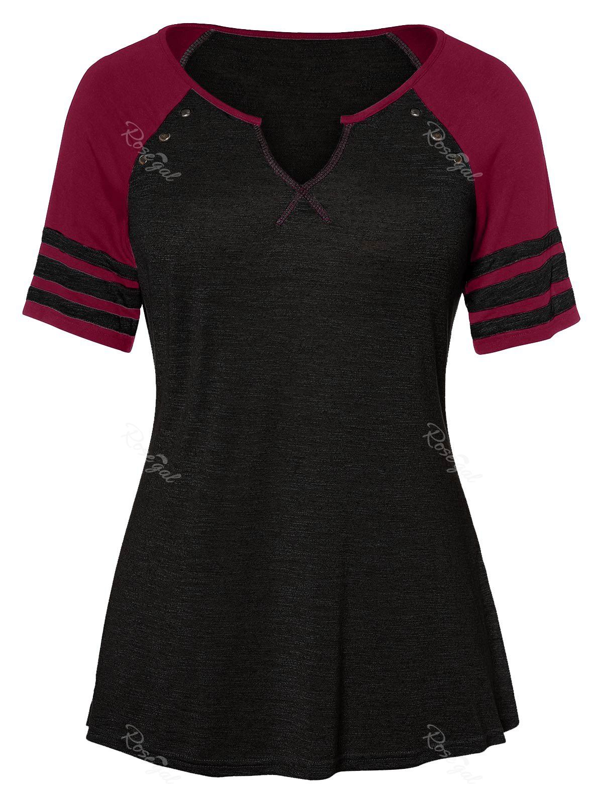 

Raglan Sleeve Plus Size V Neck T-shirt, Red wine