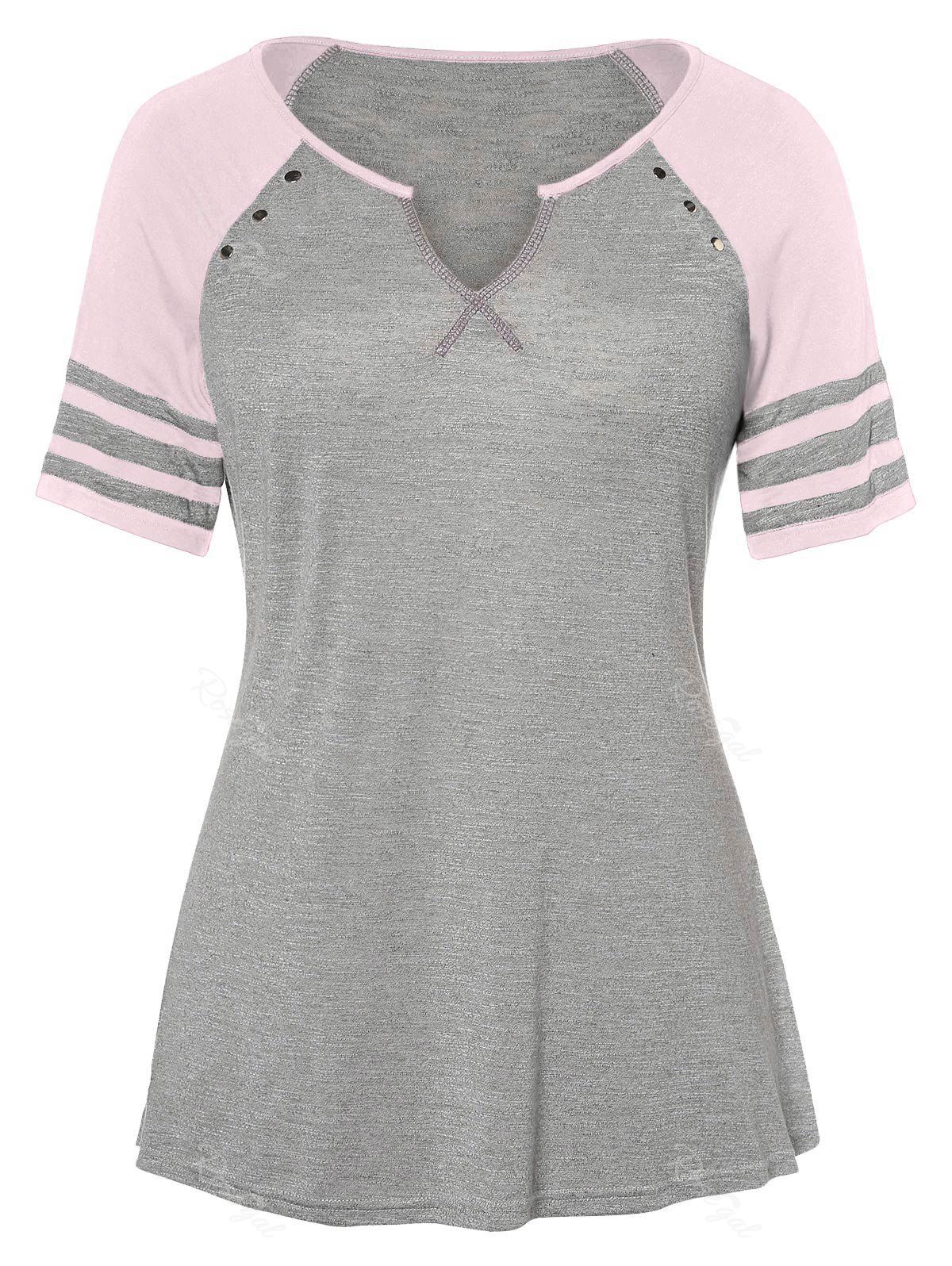 

Raglan Sleeve Plus Size V Neck T-shirt, Pink