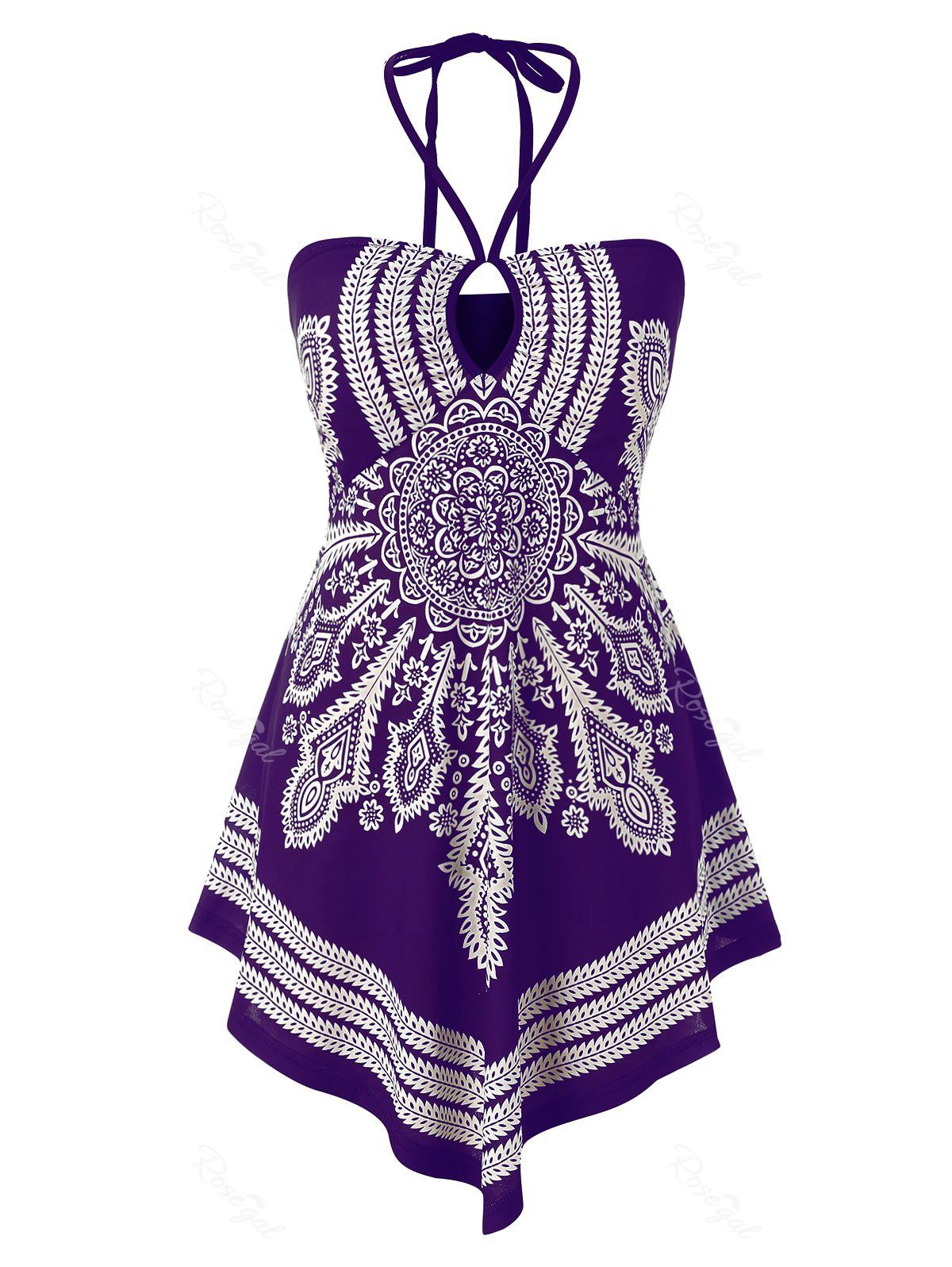 

Plus Size Halter Tribal Print Tank Top, Purple iris