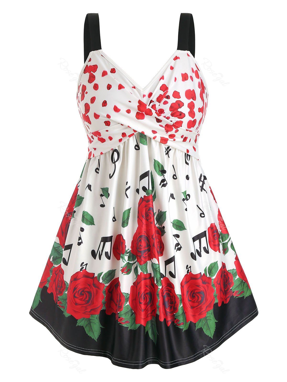 

Plus Size Floral Print Sweetheart Collar Tank Top, White