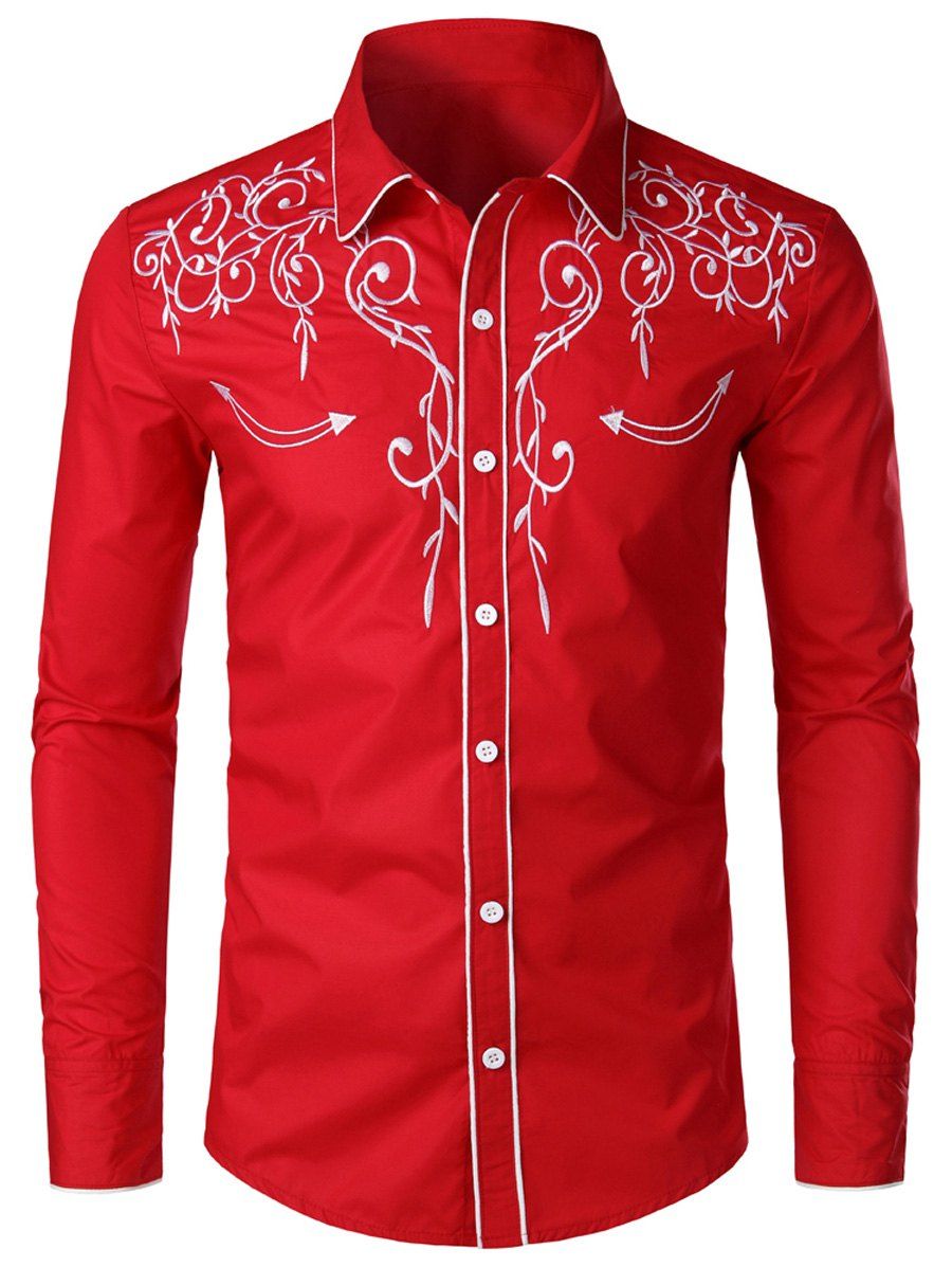 

Casual Button Up Design Long Sleeves Shirt, Red