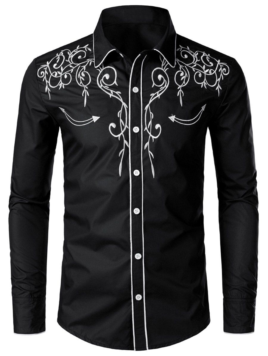 

Casual Button Up Design Long Sleeves Shirt, Black
