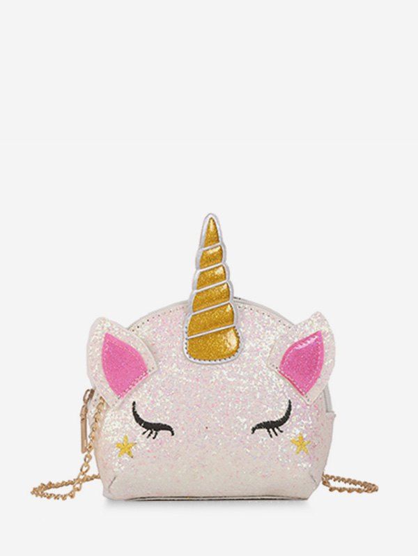 

Unicorn Cartoon Paillette Small Shoulder Bag, White
