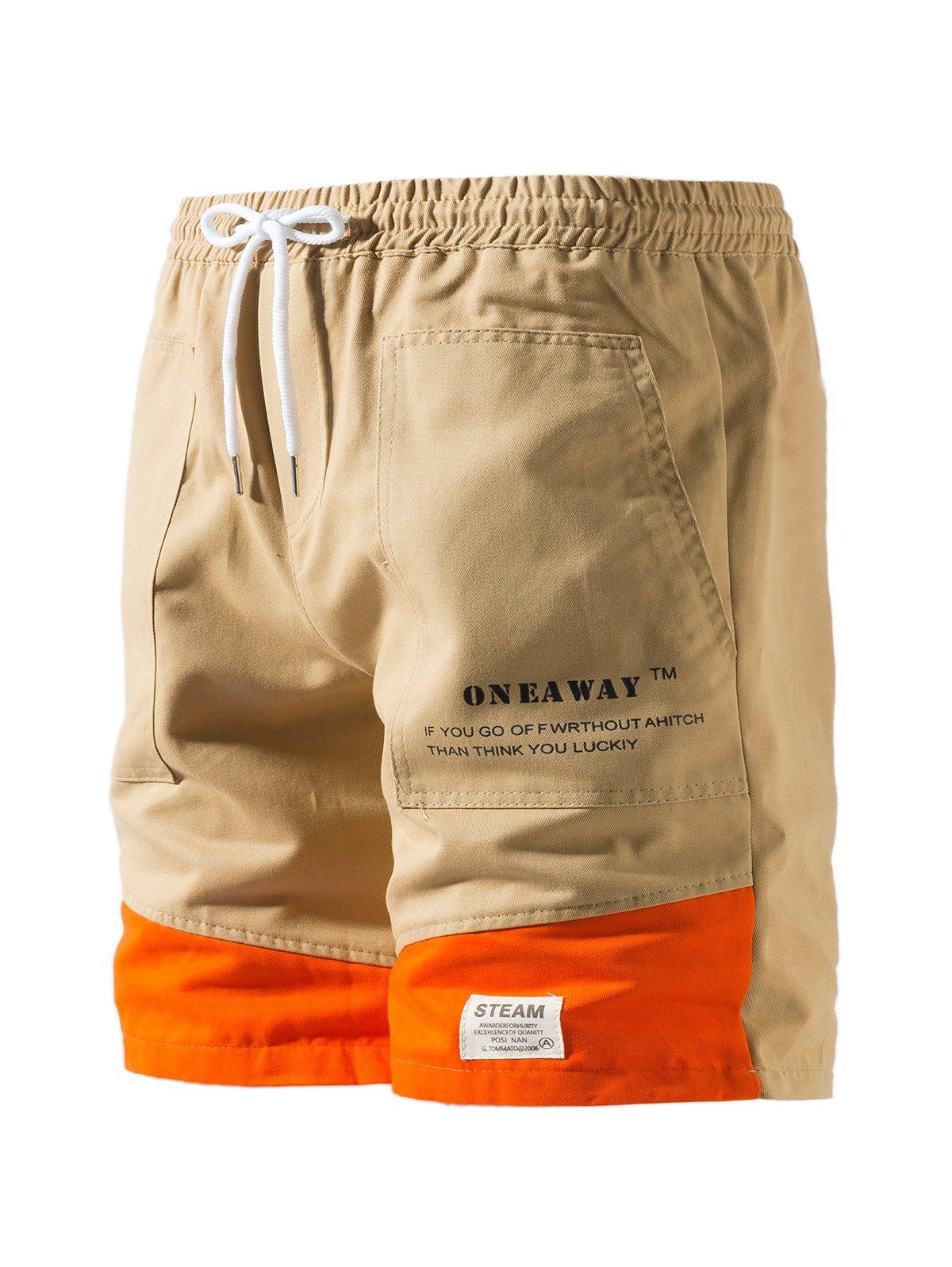 

Contrast Patch Graphic Cargo Shorts, Light khaki