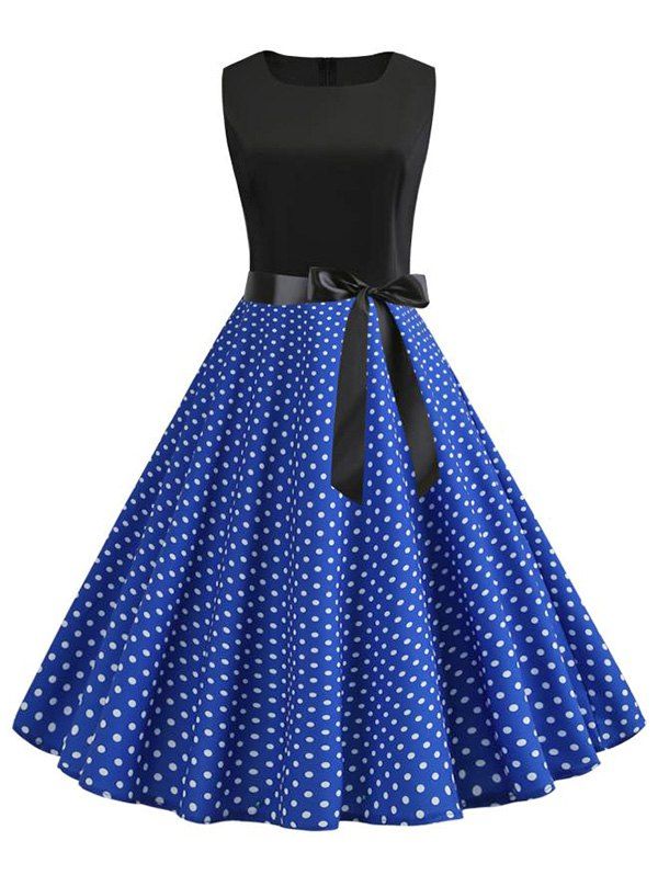 

Polka Dot Sleeveless Prom Dress, Blue