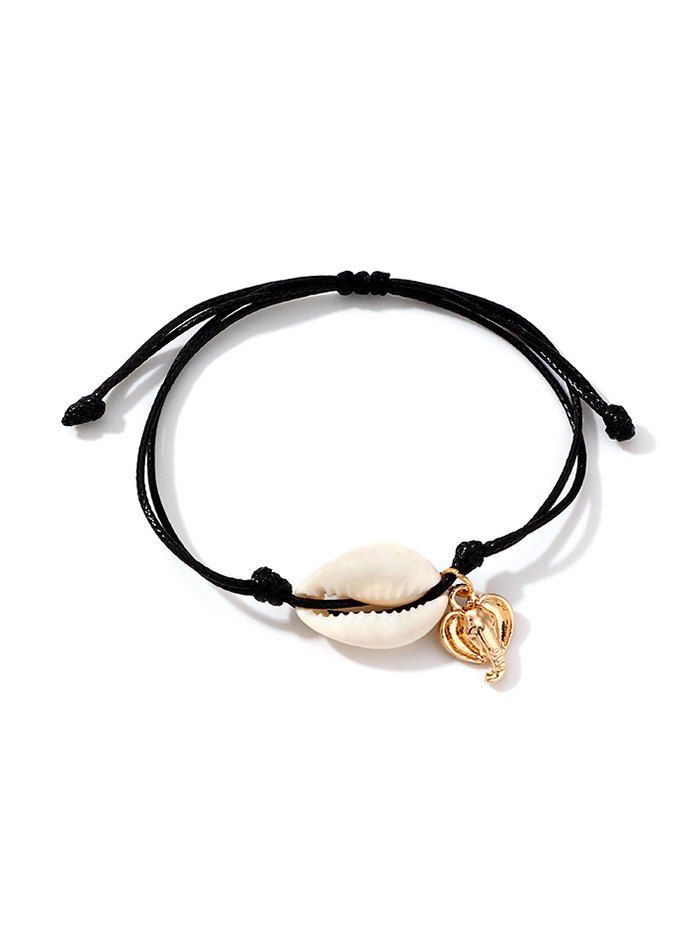 

Shell Metal Elephant Rope Bracelet, Black