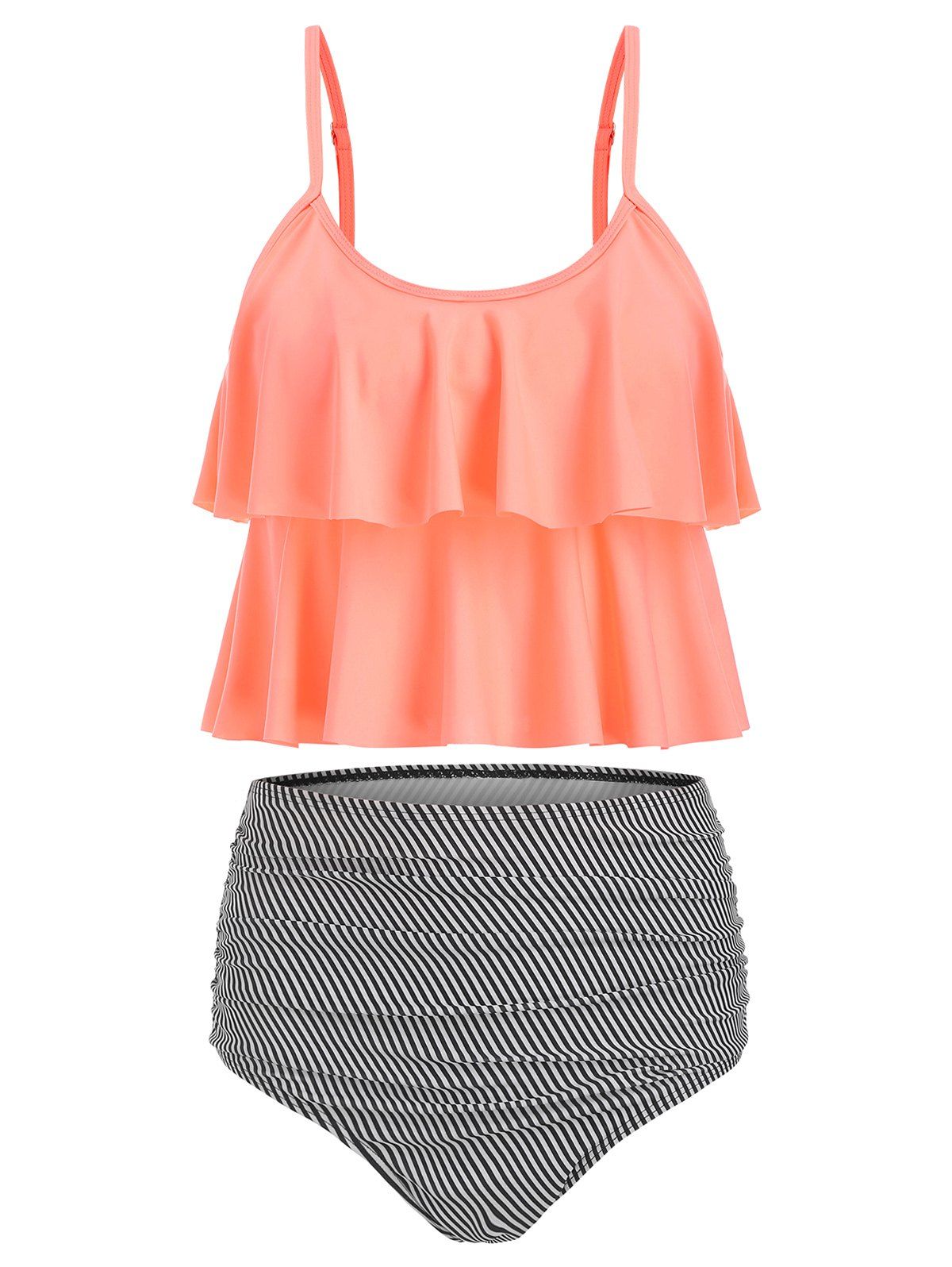 

Striped Padded Overlay Tankini Set, Basket ball orange