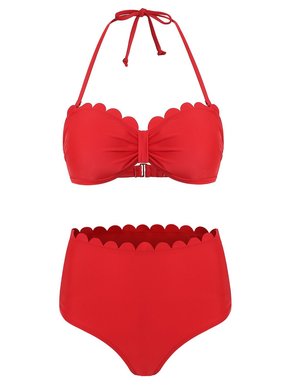 

Halter Scalloped High Rise Bikini Swimsuit, Red wine