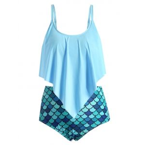 

Plus Size Ruffled Mermaid Tankini Swimwear, Crystal blue