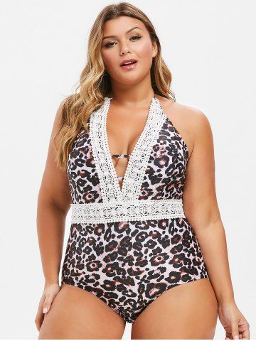 

Plus Size Plunge Leopard Print Backless One-piece Swimsuit