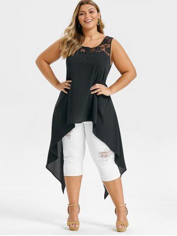 

Plus Size Handkerchief Lace Panel Maxi Top, Black