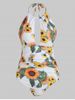 Cut Out Ruched Sunflower Swimsuit -  