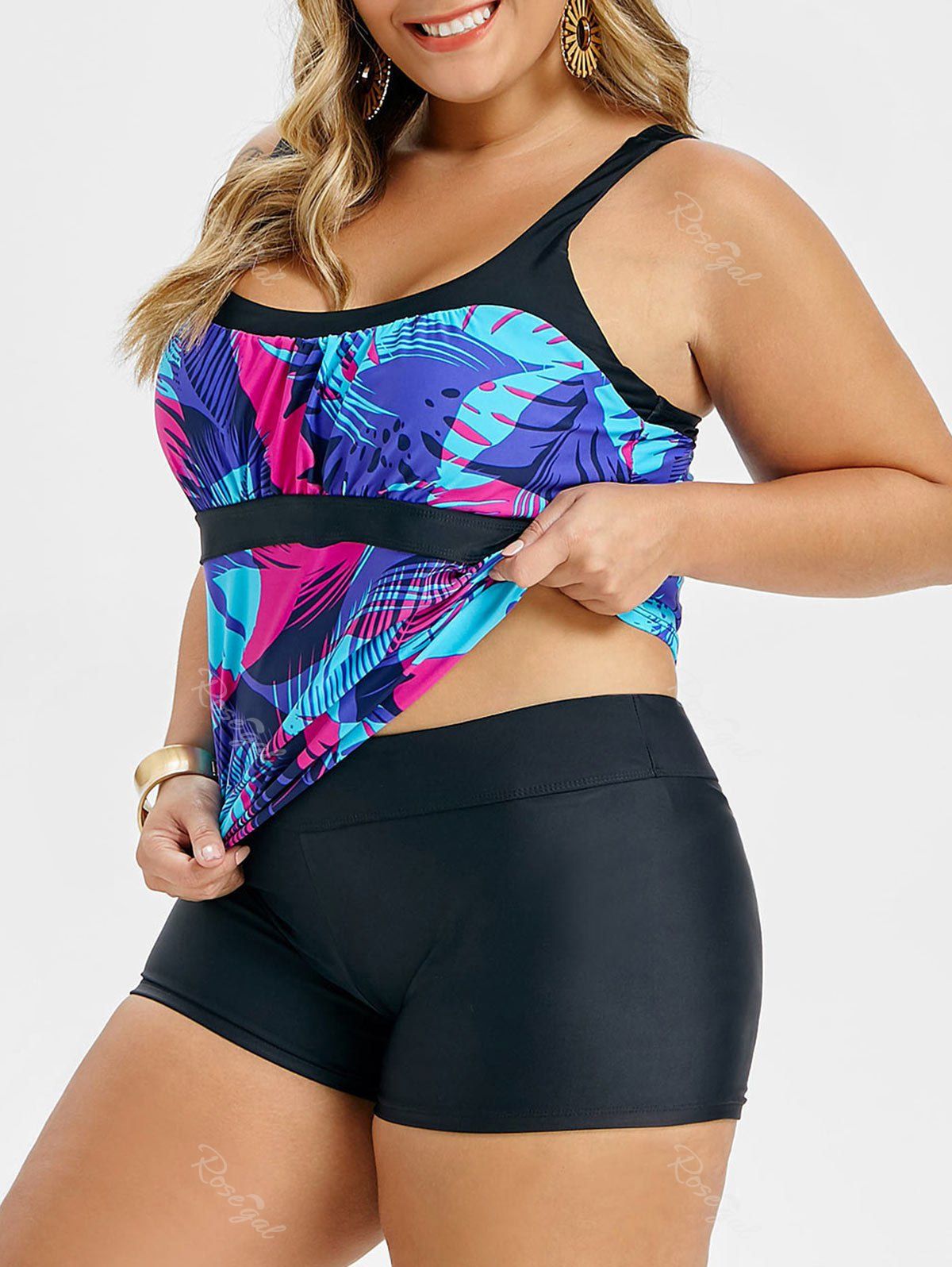 

Plus Size Printed Tankini Top, Multi-b