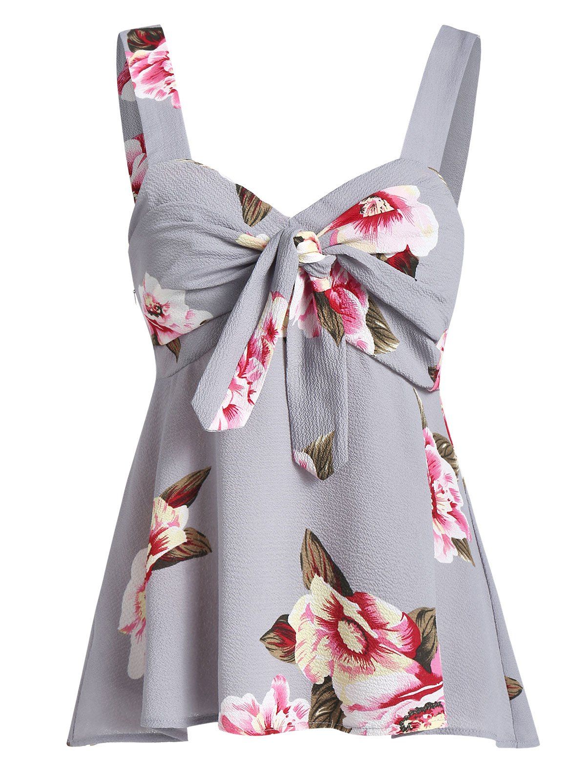 

Sweetheart Neck Printed Twist Tank Top, Dark gray