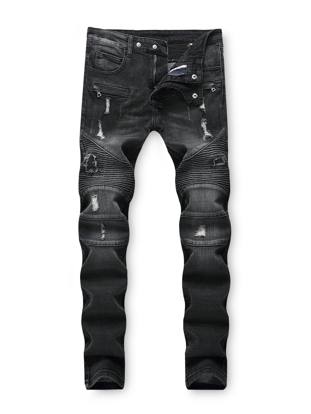 

Dark Wash Ripped Decoration Jeans, Black