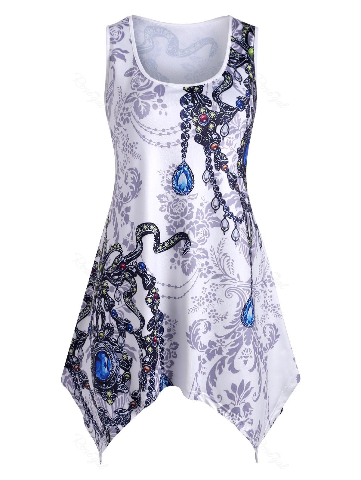 

Plus Size Asymmetrical Printed Tank Top, White