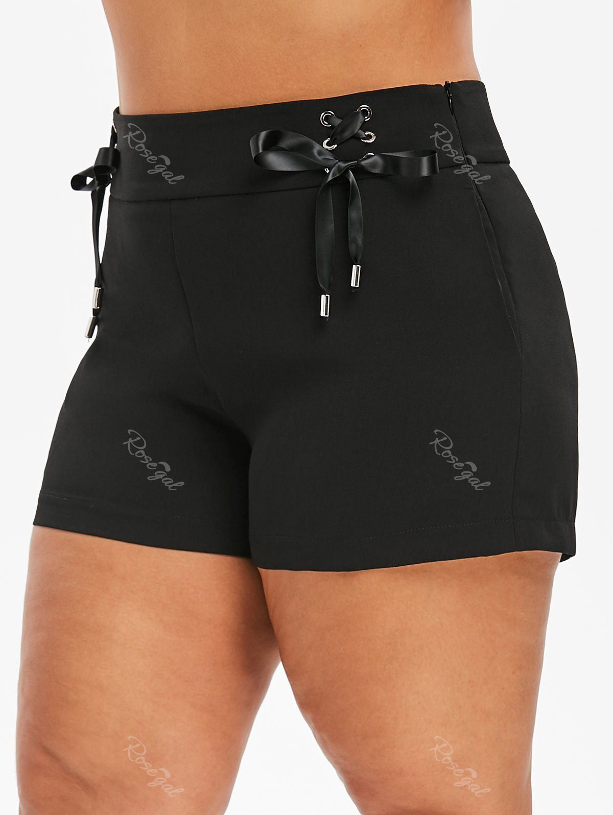 

Plus Size Lace Up Mini Shorts, Black