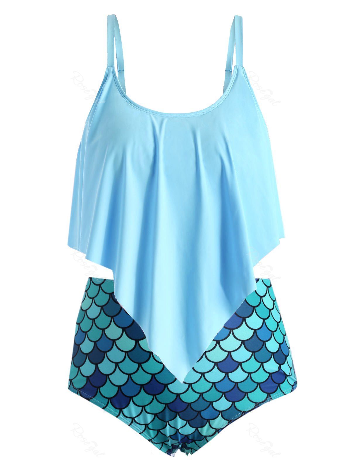 Trendy Plus Size Ruffled Mermaid Tankini Swimwear  