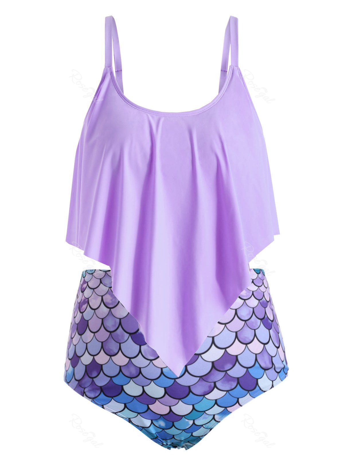 

Plus Size Ruffled Mermaid Tankini Swimwear, Mauve