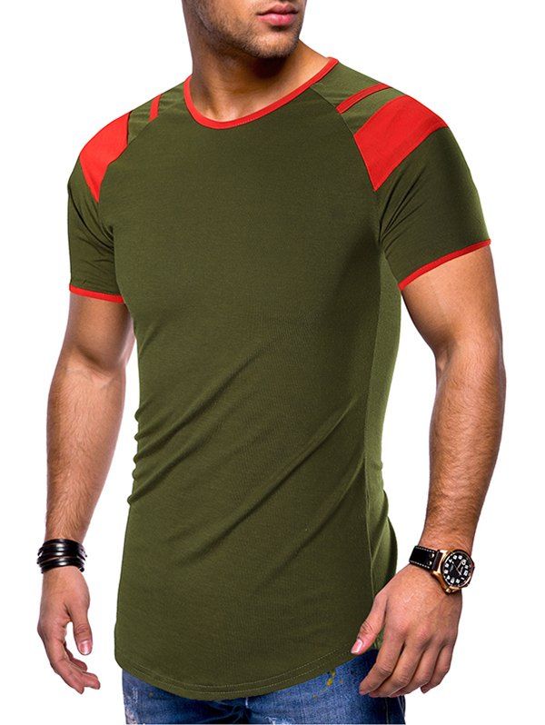 Color Block Panel Raglan Sleeves Ringer Tee, Army green