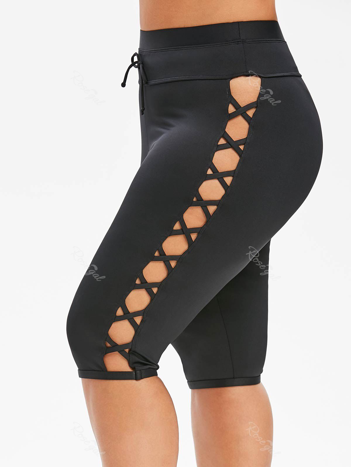 

Plus Size Criss Cross High Rise Rash Guard Shorts, Black