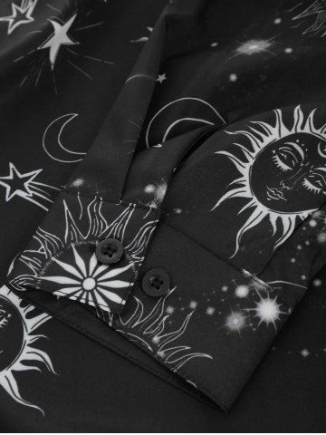 

Sun Moon and Star Print Button Shirt, Black