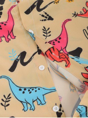 

Dinosaur Animal Graphic Print Button Shirt, Light khaki