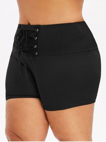 

Plus Size High Waisted Lace Up Shorts, Black