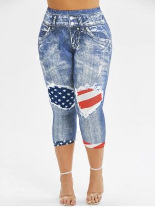 Skinny American Flag 3D Capri Plus Size Jeggings