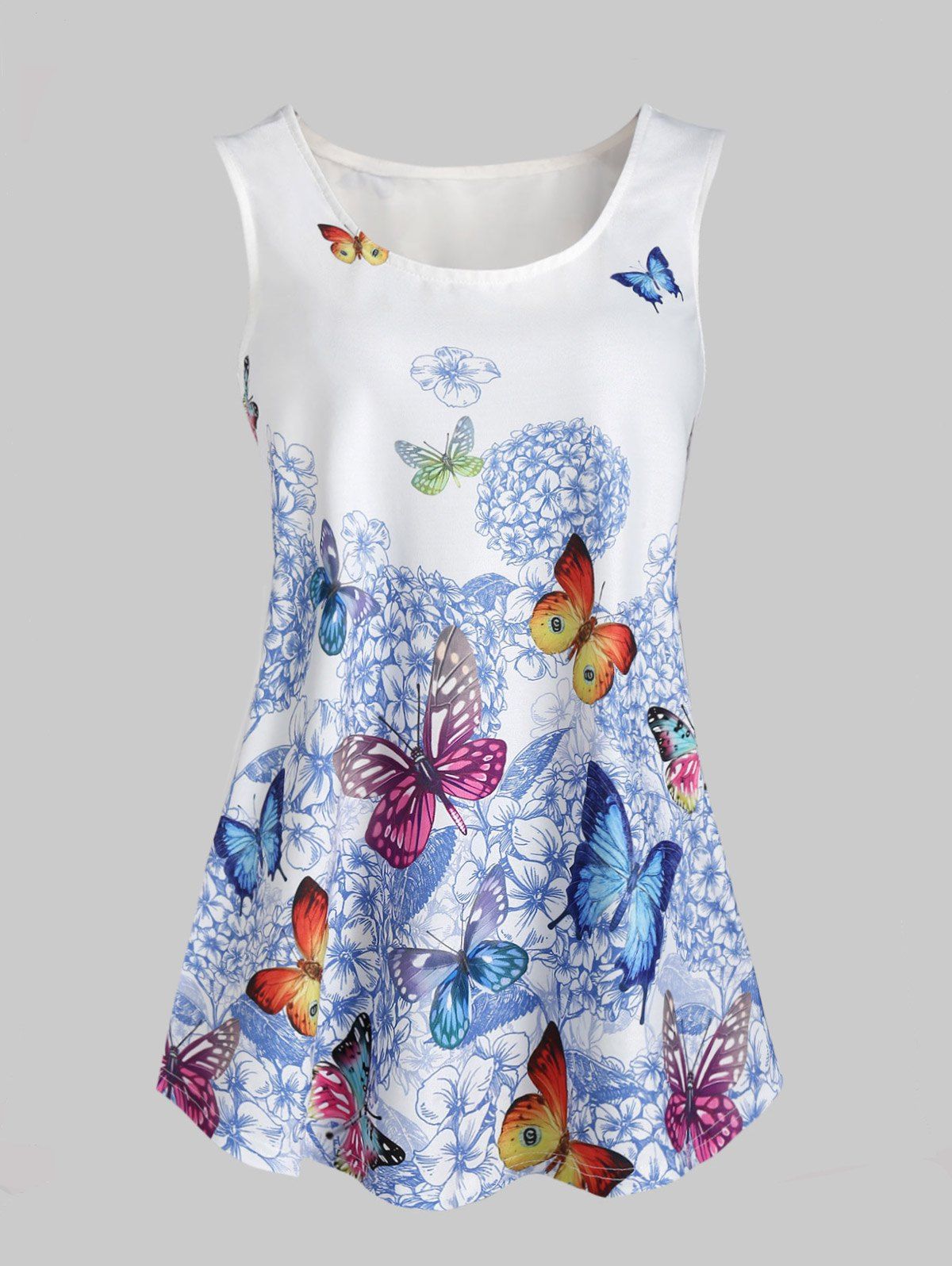 

Flower Butterfly Print Casual Tank Top, White