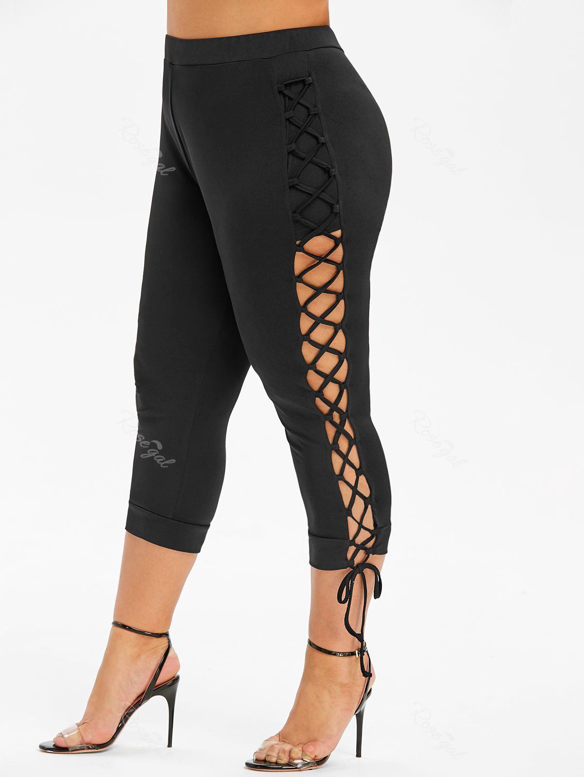 Off Plus Size Cropped Lace Up Leggings Rosegal