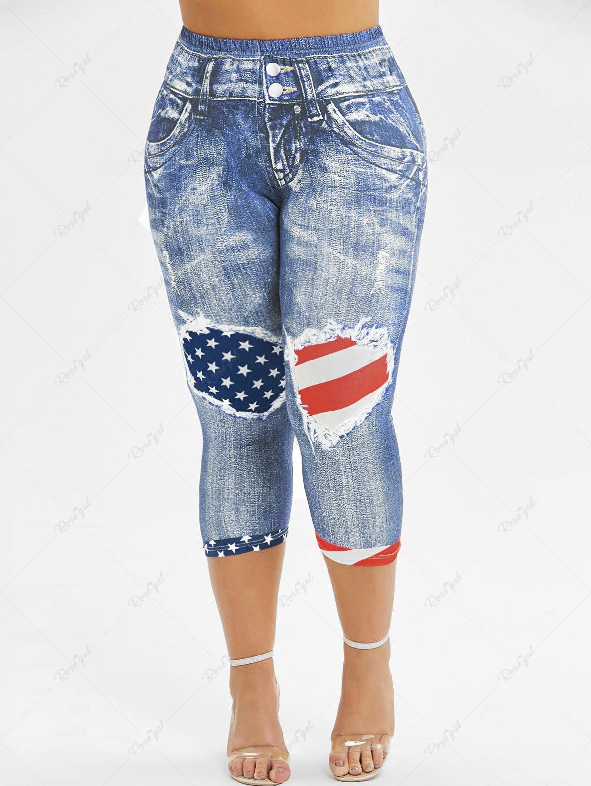 Skinny American Flag 3D Capri Plus Size 