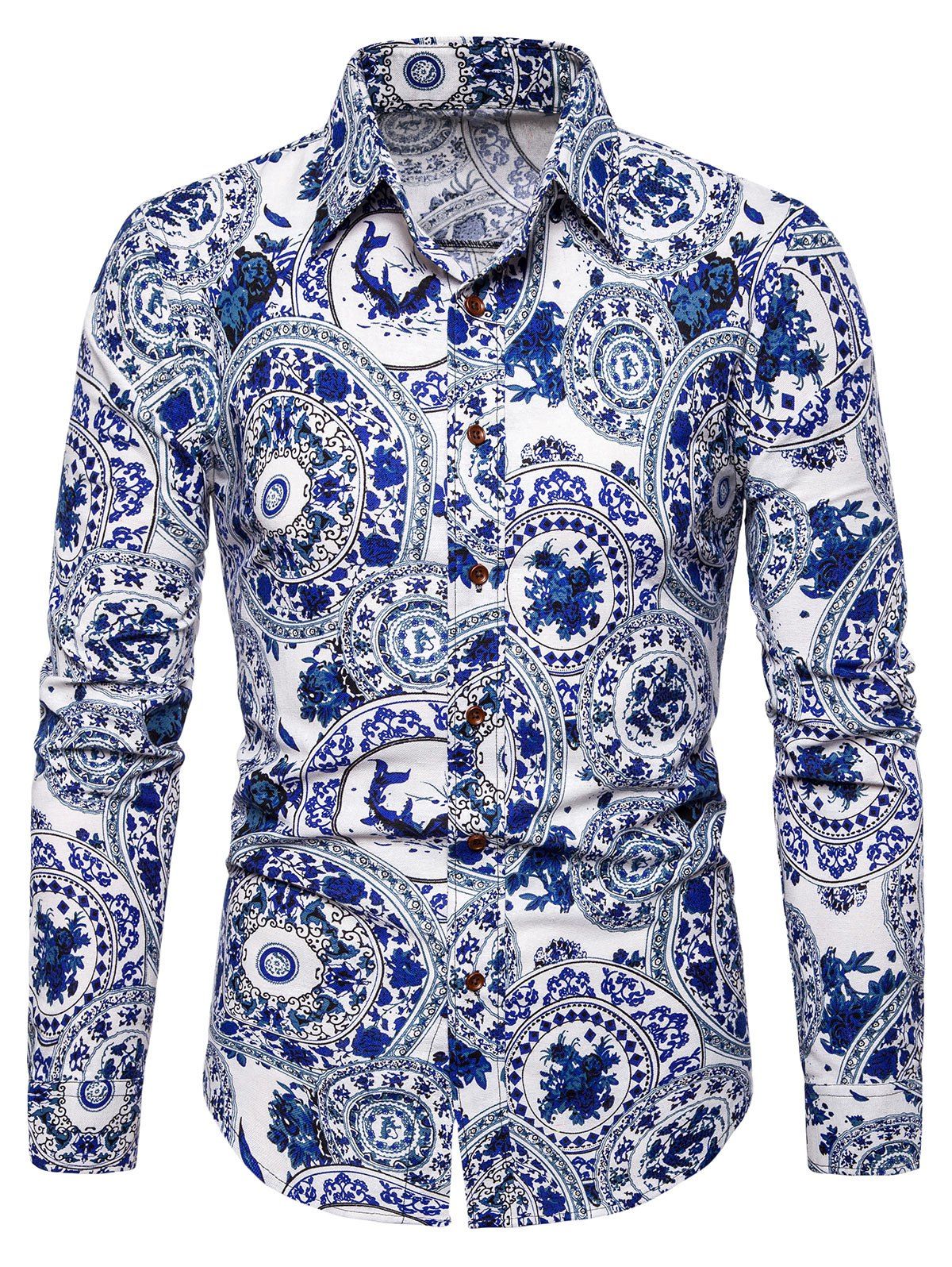 

Tribal Printed Full Sleeves Shirt, Ocean blue