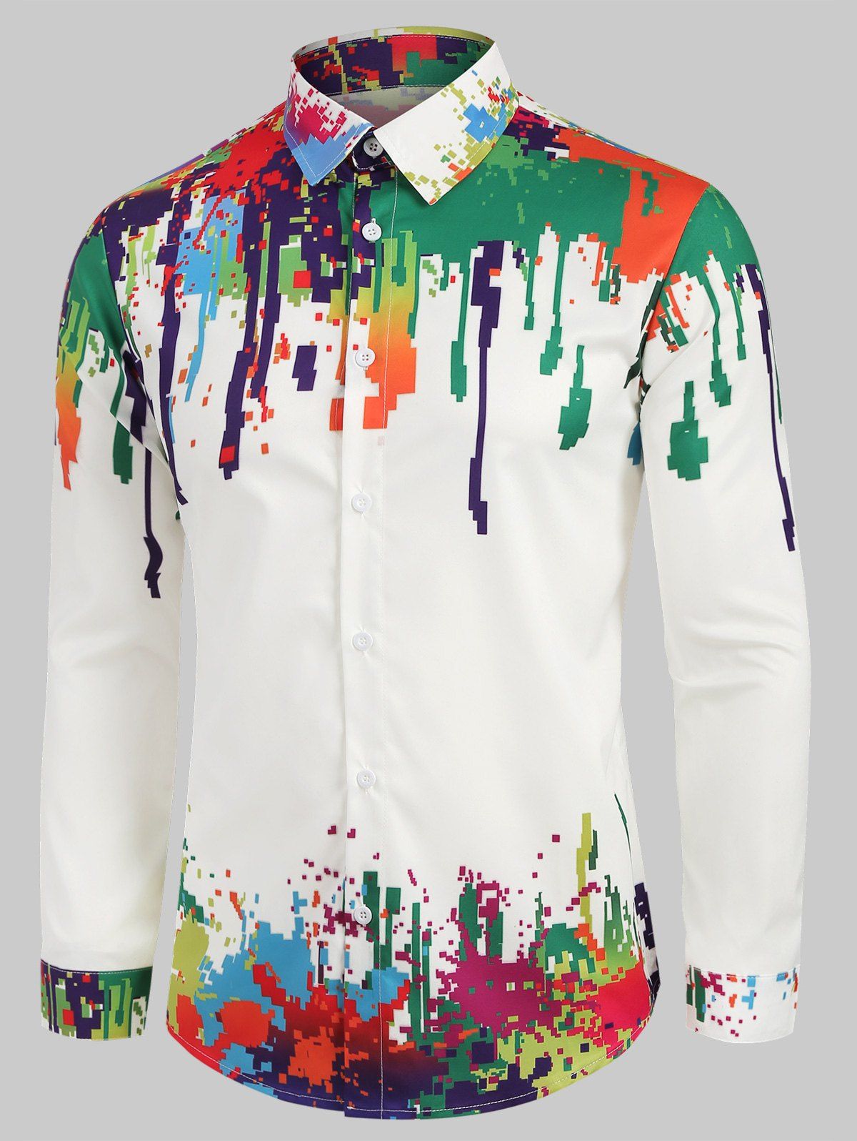 

Colorful Splatter Painting Geometric Print Shirt, White