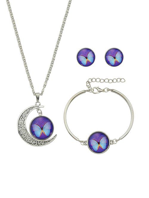 

Retro Moon Butterfly Necklace Earrings Bracelet Set, Purple